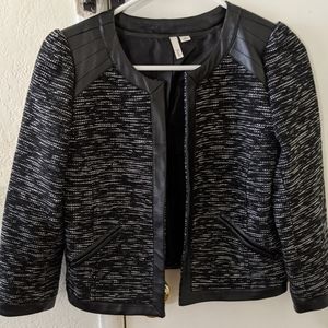 Frenchi Tweed jacket with faux leather detail